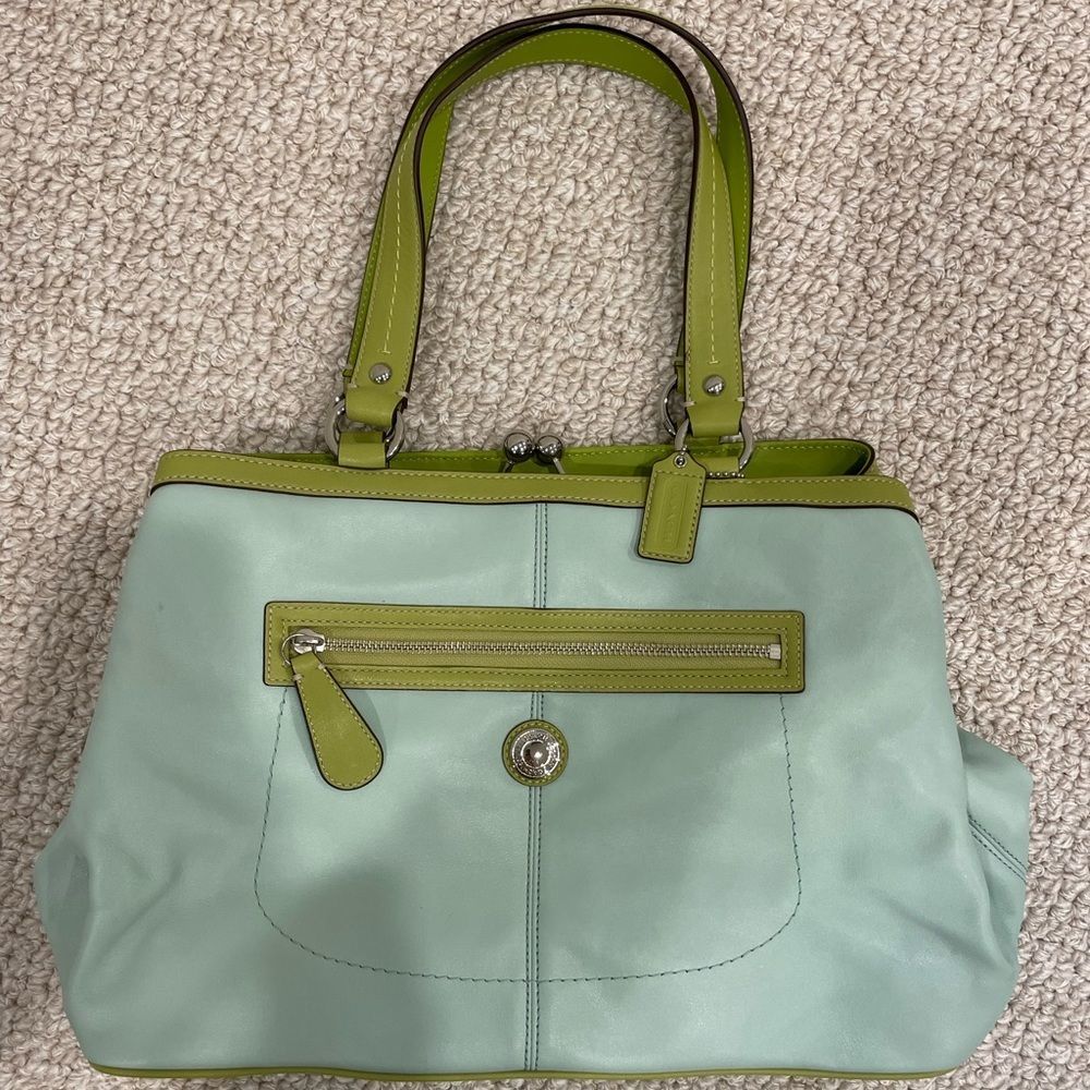 Coach Blue and Green Leather Handbag